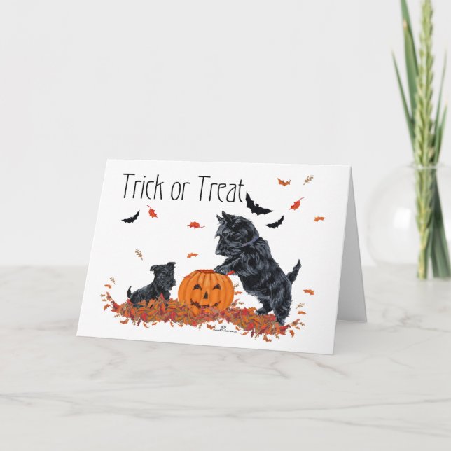 Carte SCOTTIE Papa et chiot Halloween (Devant)