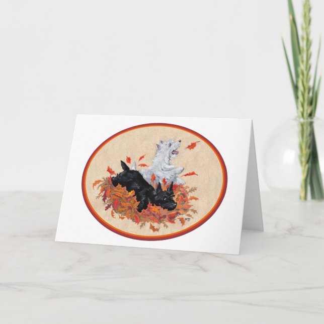 Carte Scottie & Westie Fallen Feuille (Devant)