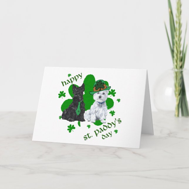 Carte Scottie & Westie St. Patrick's Day (Devant)
