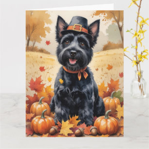 Carte Scottish Terrier À L'Automne Laisse Thanksgiving A
