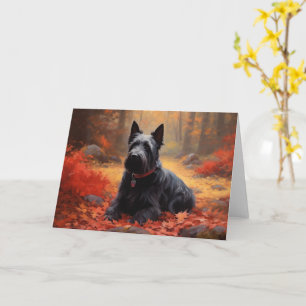 Carte Scottish Terrier dans les feuilles d'automne tombé