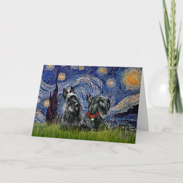 Carte Scottish Terrier (deux noir) - Starry Night (Devant)