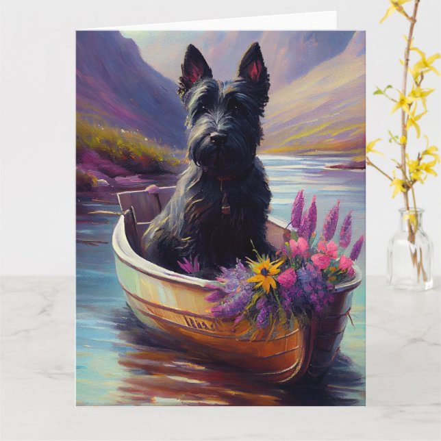 Carte Scottish Terrier sur une pagaie : une aventure Pit (Fleur jaune)