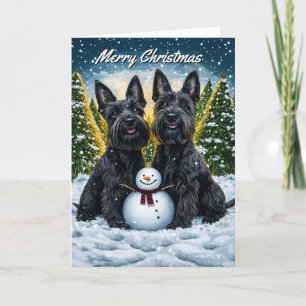Carte Scottish Terriers et Noël des Snowman