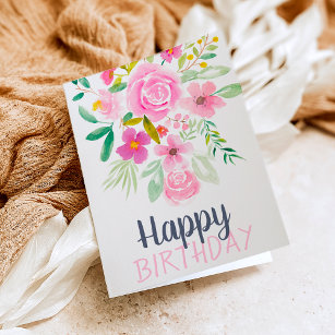 Carte Script d'anniversaire d'aquarelle florale pastel d