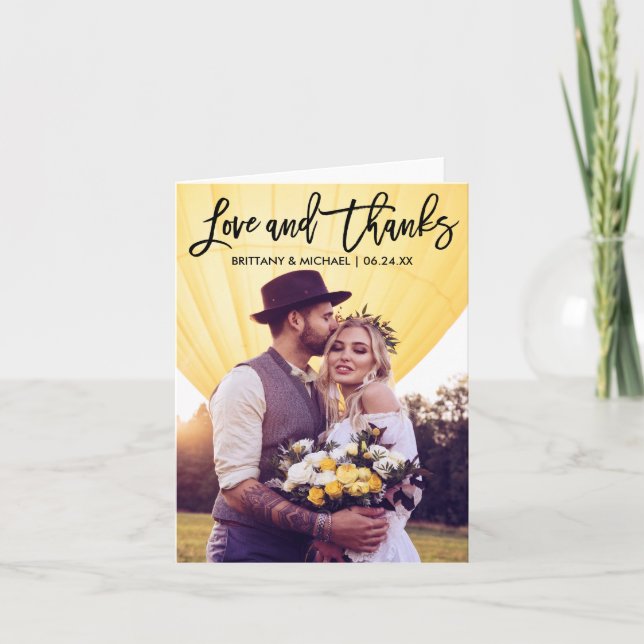 Carte Script de brosse moderne Mariage Love Thanks Note (Devant)