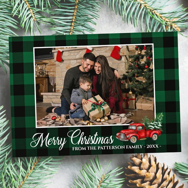 Carte Script de calligraphie Photo vert Plaid Camion rou (Créateur téléchargé)