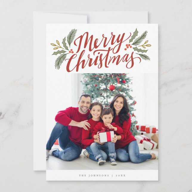 Carte Script de Noël et vert vacances multi-photo (Devant)