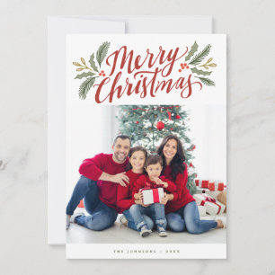 Carte Script de Noël et vert vacances multi-photo