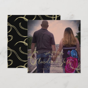 Carte Script Enregistrer la Date Photo Faux Tourbillon N