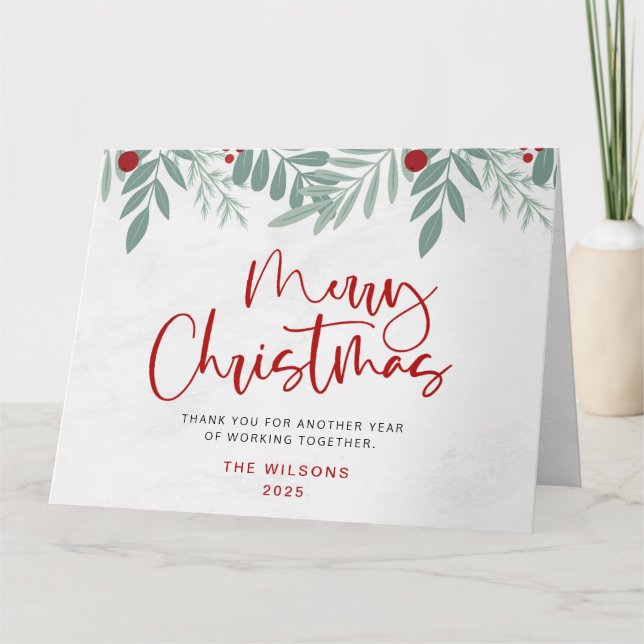 Carte Script Joyeux Noël Rouge Et Vert Botanique (Devant)