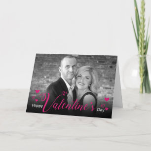 Carte Script rose moderne Coeurs chic Black White Photo