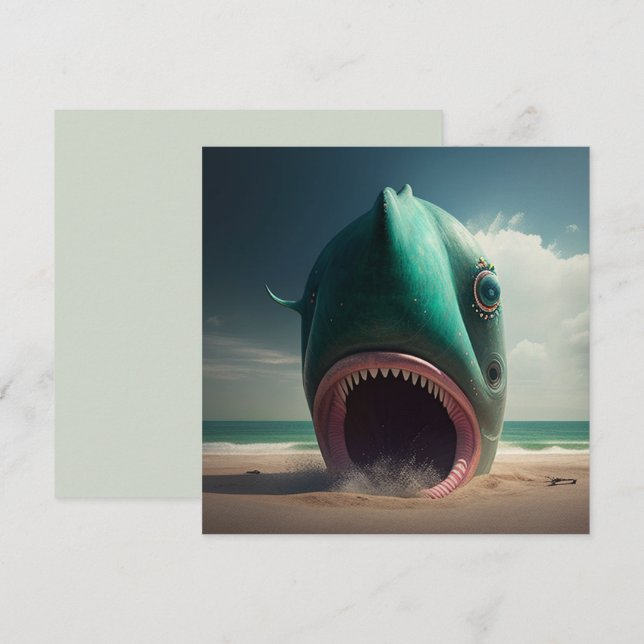 Carte Sculpture de requin sur la plage (Devant / Derrière)