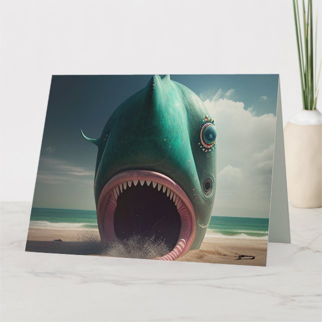Carte Sculpture de requin sur la plage (Devant)