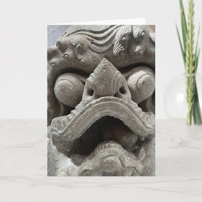 Carte Sculpture de roche en granit de chien Foo Dragon c (Devant)