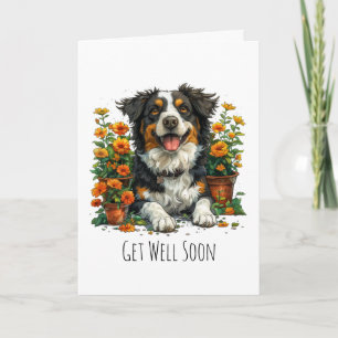Carte Se Bien Bientôt Bordure Collie En Fleurs