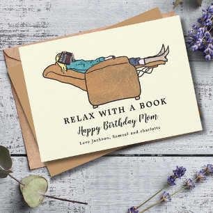Carte Se détendre avec un livre Joyeux anniversaire mama