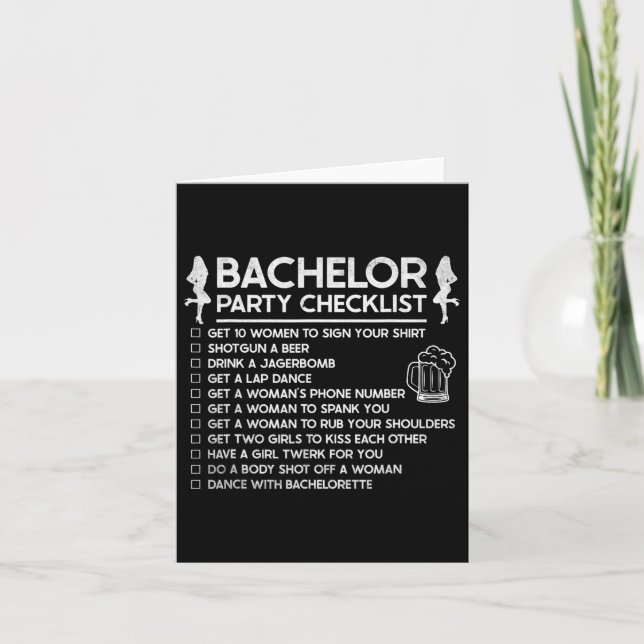Carte Se marier Groom Funny Bachelor Checklist Par (Devant)