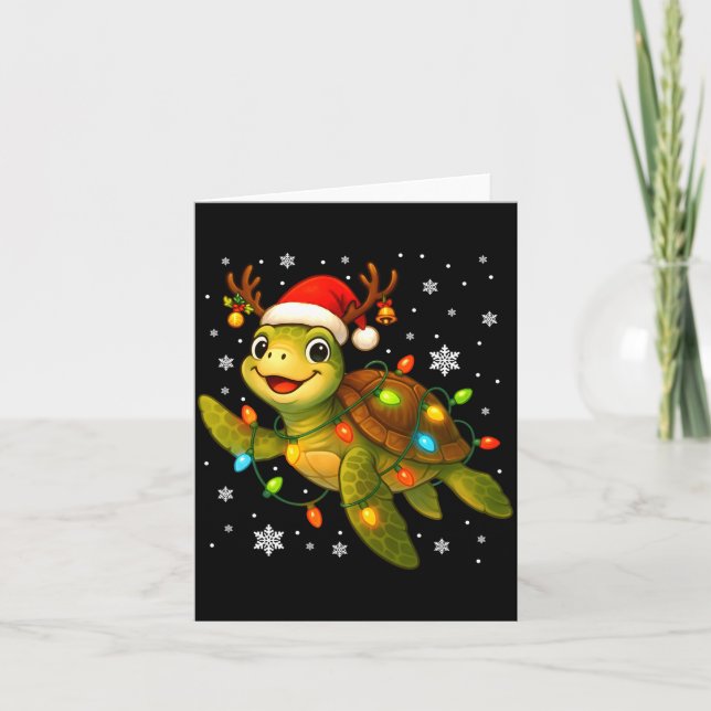 Carte Sea Turtle Christmas Lights Funny Santa Hat Merry  (Devant)