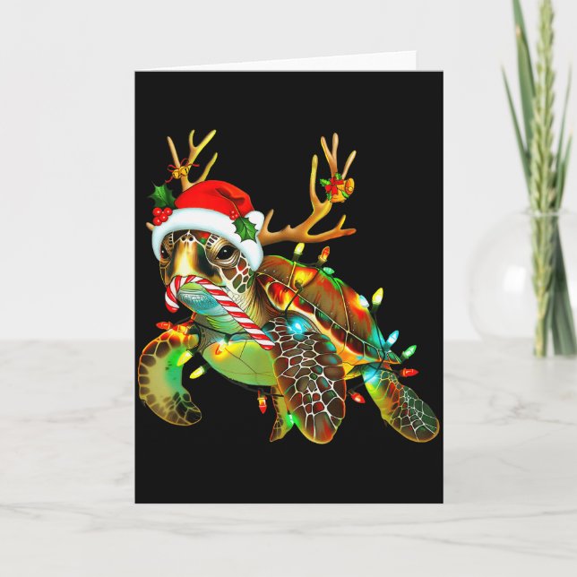 Carte Sea Turtle Christmas Lights Santa Hat Merry Christ (Devant)
