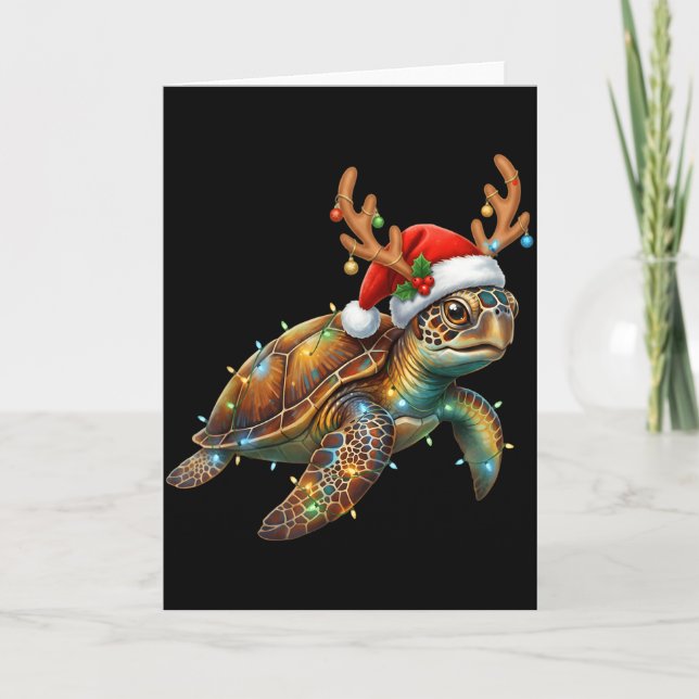 Carte Sea Turtle Christmas Lights Santa Hat Merry Christ (Devant)