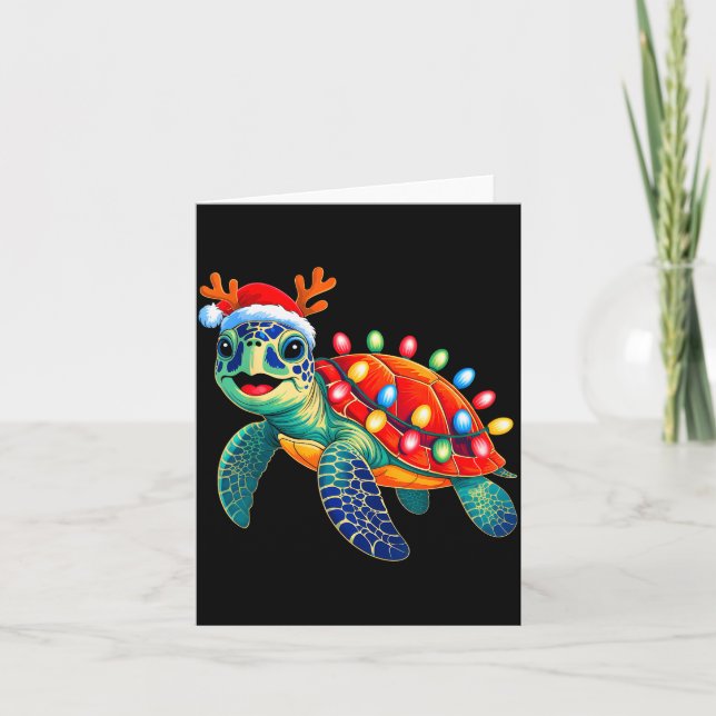 Carte Sea Turtle Christmas Lights Santa Hat Xmas Family  (Devant)