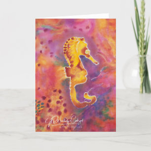 Carte Seahorse; reproduction de soie imprimée à la main.
