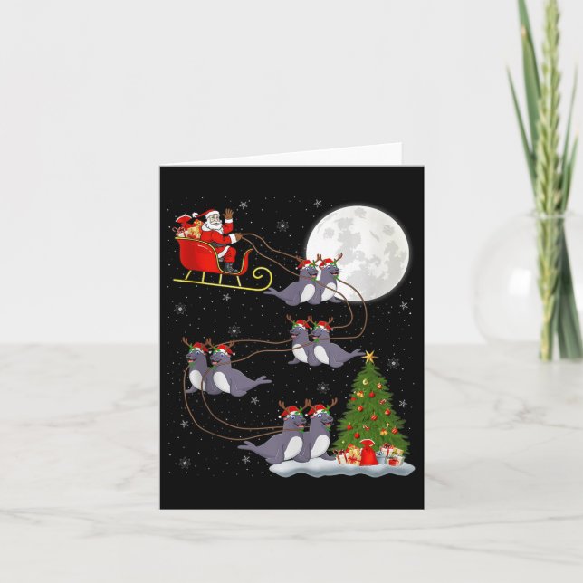 Carte Seals Santa Sleigh Flying Funny Magical Christmas  (Devant)