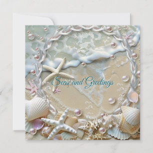 Carte Seas et salutations Starfish Shells Pearl Seafoam