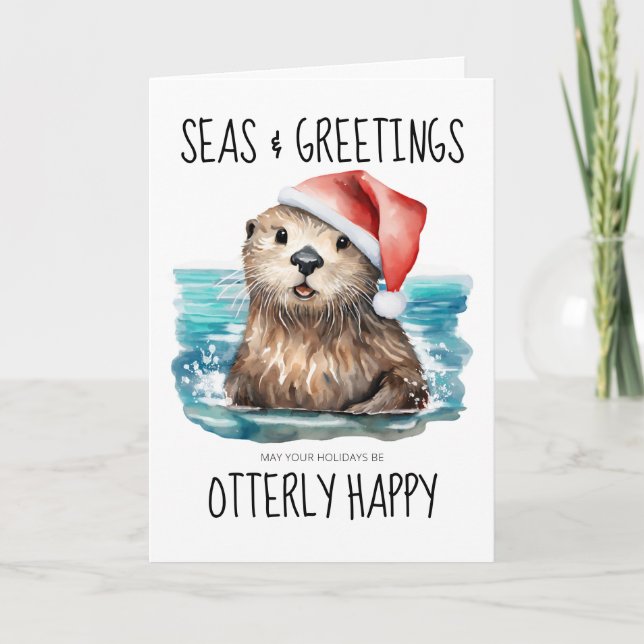 Carte Seas & Salutations Otter Père Noël Coastal Christm (Devant)