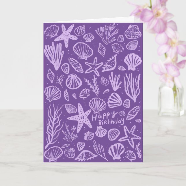 Carte Seashells Beach Shells Ocean Joyeux anniversaire (Orchidée)