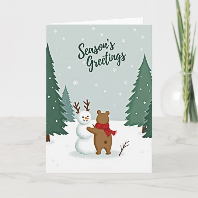 Carte Seasons Greetings Bear Snowman (Devant)