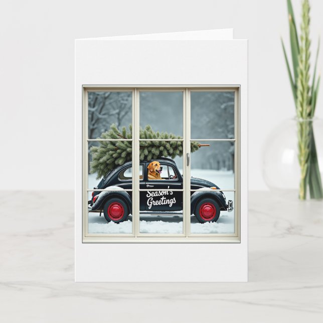Carte Seasons Greetings Dog Beetle Christmas Tree Window (Devant)