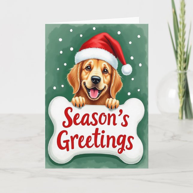 Carte Seasons Greetings Golden Retriever Dog Bone Card (Devant)
