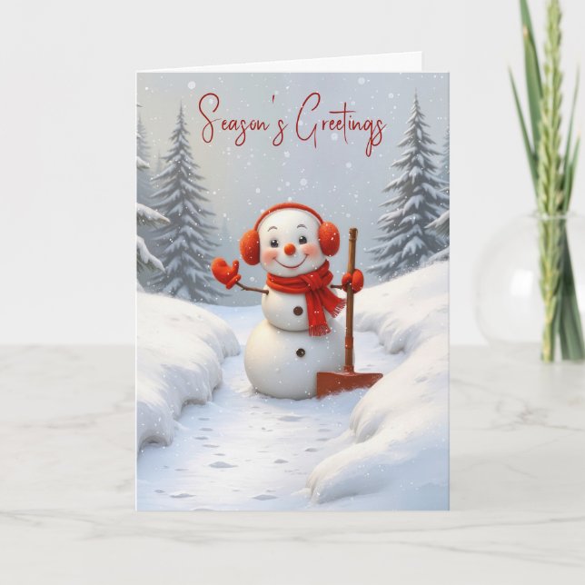 Carte Season's Greetings Snowman with a Red Shovel (Devant)