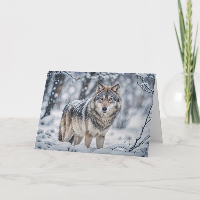 Carte Seasons Greetings Wolf in the Snow Christmas (Devant)