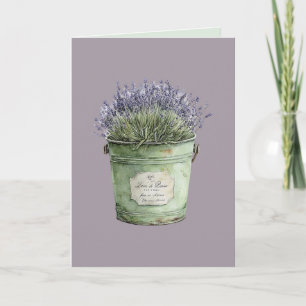 Carte Seau vert blanc Fleurs de lavande