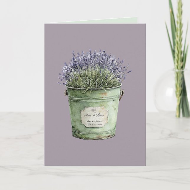 Carte Seau vert blanc Fleurs de lavande (Devant)