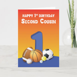 Carte Second Cousin Boy 1er Anniversaire Balles de sport