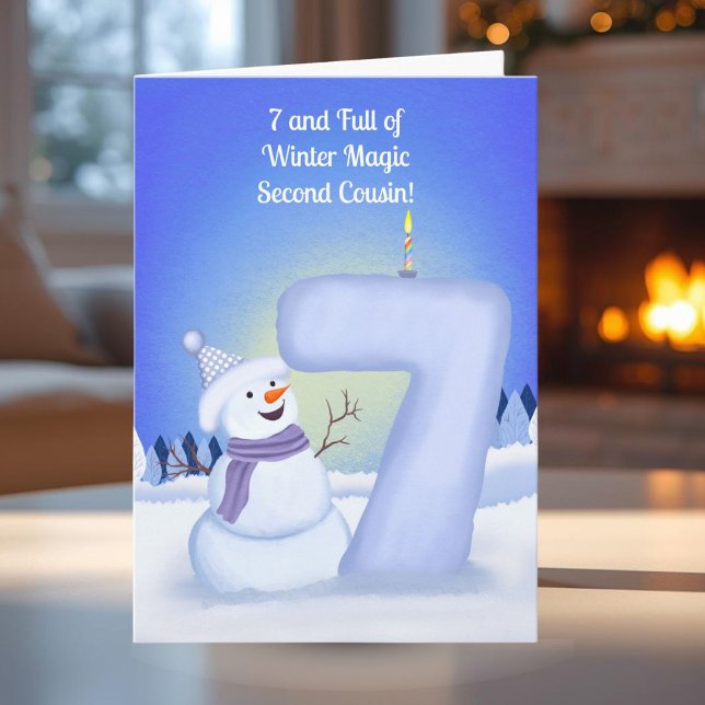 Carte Second Cousin Happy 7th Birthday Snowman  (Créateur téléchargé)