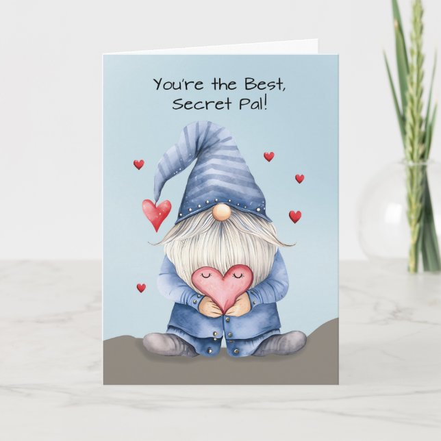 Carte Secret Pal Valentine Funny Gnome Porter Denim (Devant)