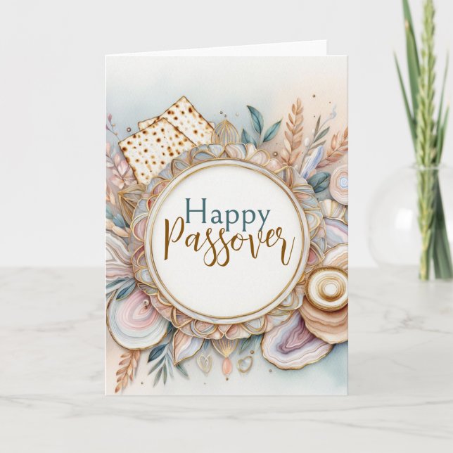 Carte Seder de Pâque heureux Rose Beige Agate Marbre (Devant)