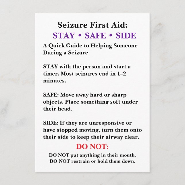 Carte Seizure First Aid Card  (Devant)