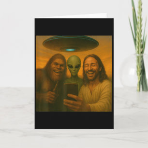 Carte Selfie Bigfoot Jésus Alien - Cryptide Drôle Sasqua