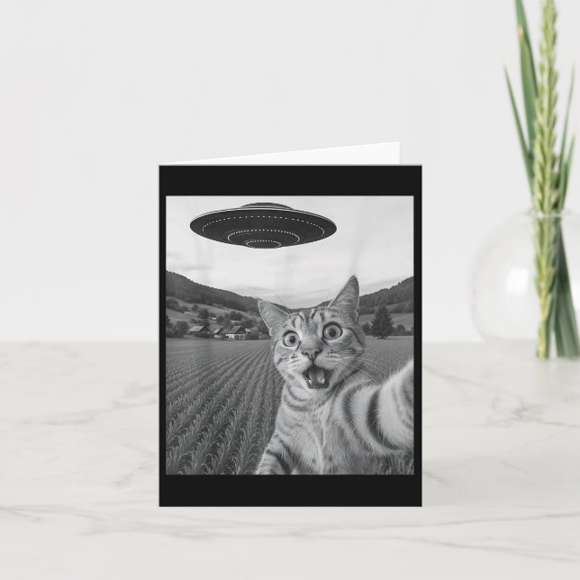 Carte Selfie De Chat Avec Alien Ufo Funny Chat Drôle Ali (Devant)