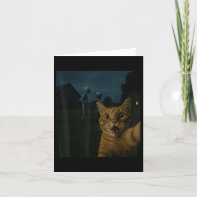 Carte Selfie De Chat Avec Aliens Drôle Cadeaux De Chat P (Devant)