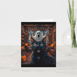 Carte Selfie de chat avec fantôme Halloween drôle et eff