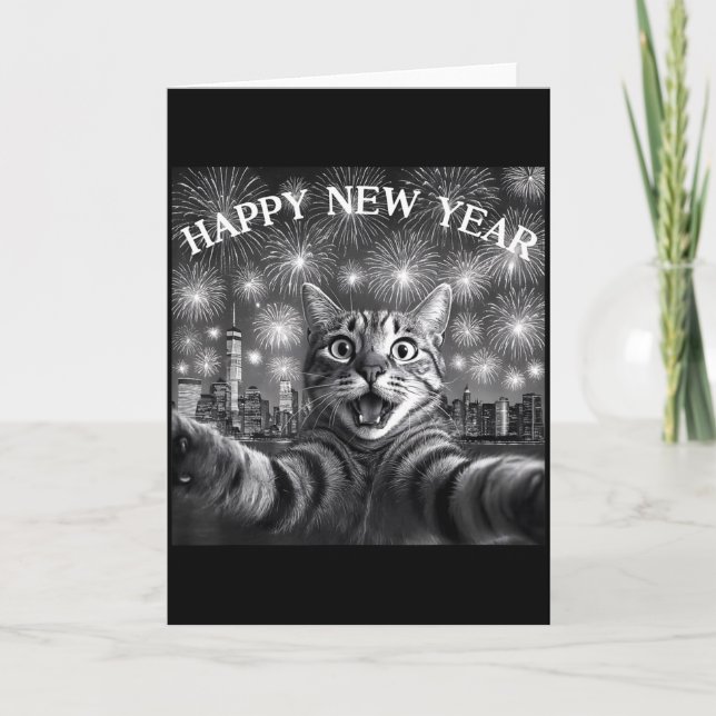 Carte Selfie de chat avec le compte à rebours de feu d'a (Devant)