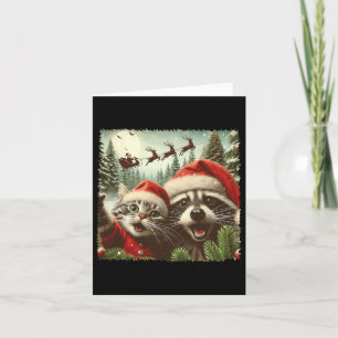Carte Selfie de chat avec le traîneau du Père Noël Drôle