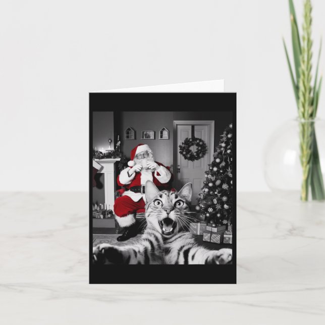 Carte Selfie De Chat De Noël Drôle Avec Santa Claus Cute (Devant)